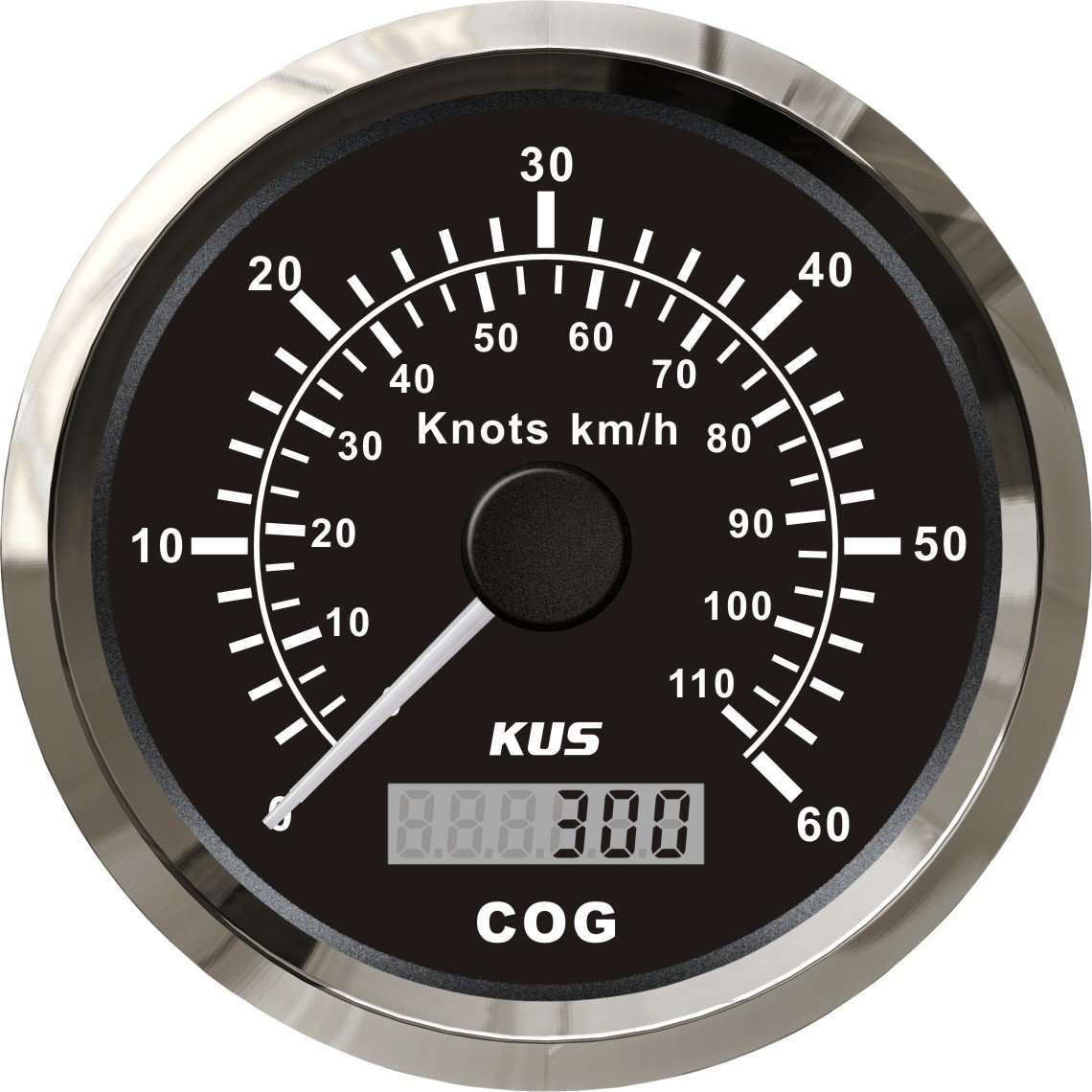 KUS Tachometer, Kilometerzähler, 60 Knots 110 km/h, für Boat Yachts, 85 mm, mit Hintergrundbeleuchtung (schwarz)