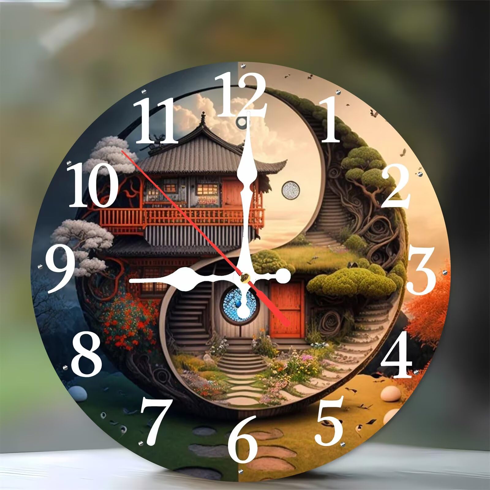 Horloge Taiji en Bois 35 cm | Pendule de Salon Ronde et Silencieuse