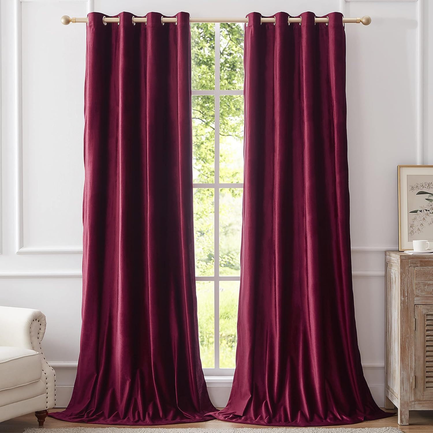 Tende In Velluto Tinta Unita E Morbido Al Tatto, Tende Oscuranti E Termoisolanti Di Lusso Per Camera Da Letto E Soggiorno, Complemento D'arredo Oscurante, 2 Pannelli-Burgundy||W52*L72/132 * 183cm