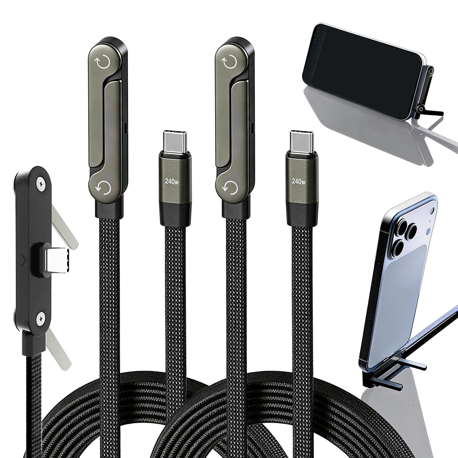 nnOuOnn Invisible Foldable Holder Charger Cable with Stand, 240w Fast Charging Stand Sideways Data Cables with Bendphone Accessories, Flat USB c 5 FT/150cm, for iPhone 17 Series, S25 S24 Ultra — view 8