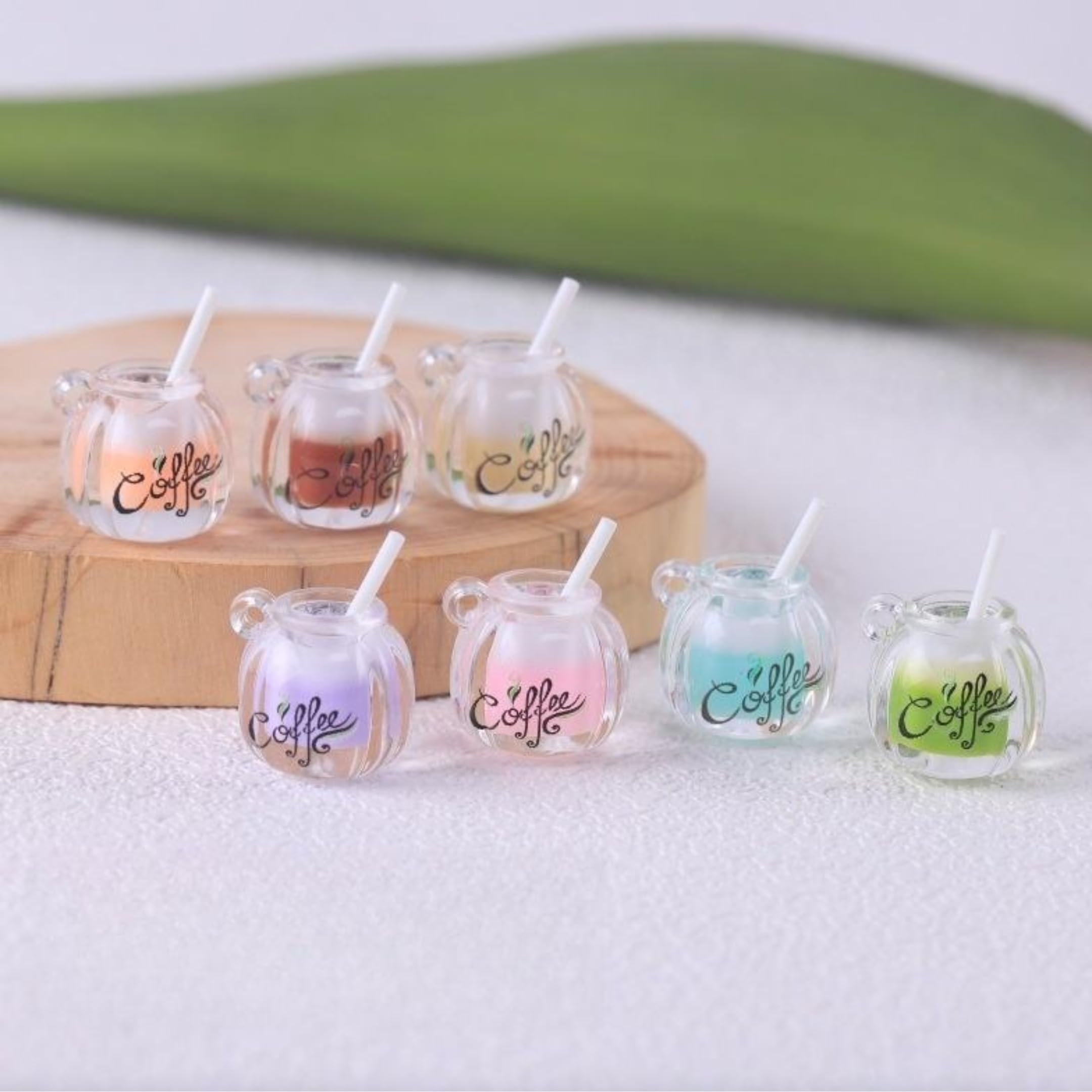 Wonderland Set of 7 Miniature Iced Coffee Jar Charms for Dollhouse, Resin Jewelry Making, or Craft Projects 0.47x0.47x0.47 inch