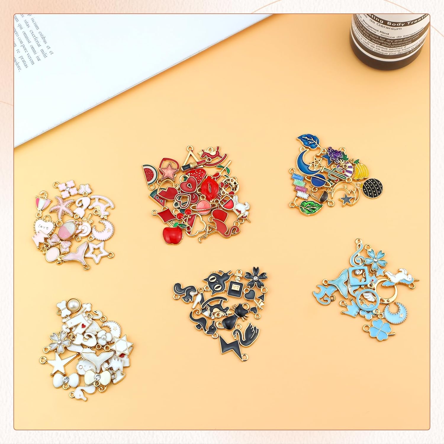JIALEEY 100PCS Gold Plated Enamel Charms Mixed Moon Star Fruit Animal Charm Colorful Pendant DIY for Necklace Bracelet Jewelry Making and Crafting - Image 6