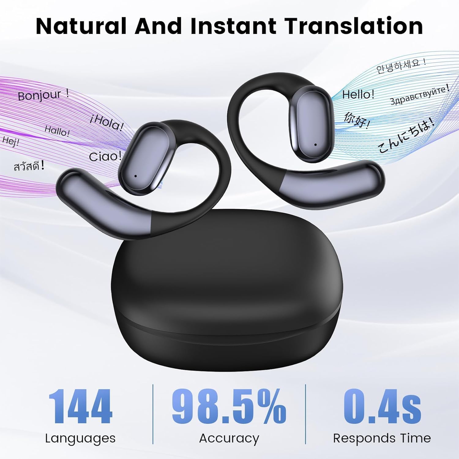 AI Language Translator Earbuds - Real-Time 3-in-1 Translation for 144 Languages & Accents | Wireless Bluetooth Earbuds with APP | Compatible iOS/Android | Ideal for Travel, Business, Learning - Image 2