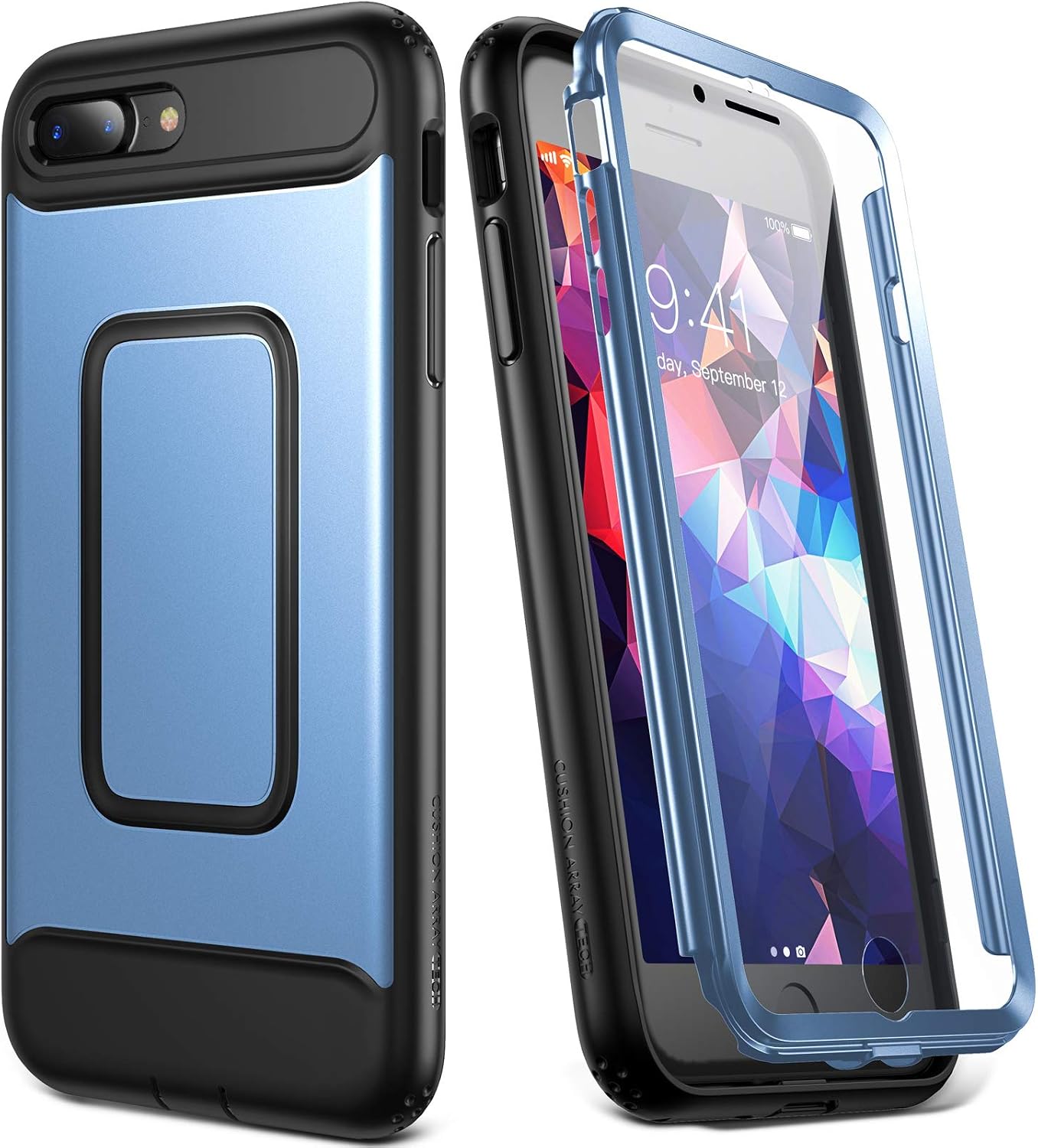 YOUMAKER Case for iPhone 8 Plus & iPhone 7 Plus, Full Body with Built-in Screen Protector Heavy Duty Protection Shockproof Slim Fit Cover for Apple iPhone 8 Plus 5.5 Inch - Blue
