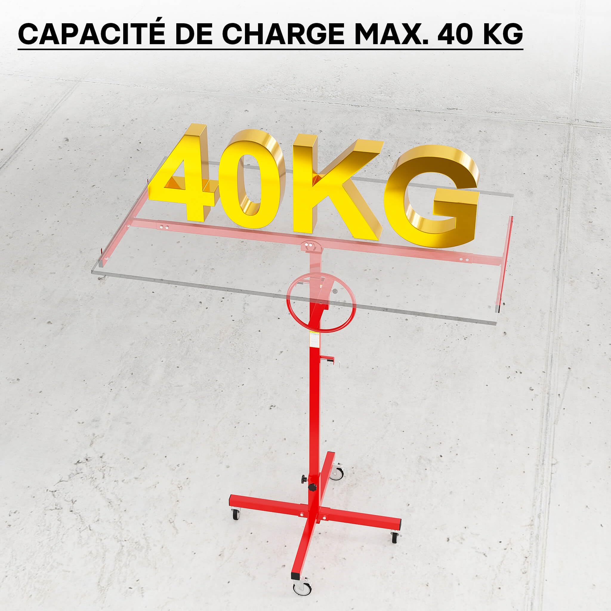 XPOtool Lève-panneaux pour panneaux placoplâtre - Hauteur 170-290 cm/Charge max. 40 kg/Angle d'inclinaison 35° / 4 roulettes - Lève-plaque Monte panneau Aide montage de plaquisterie construction