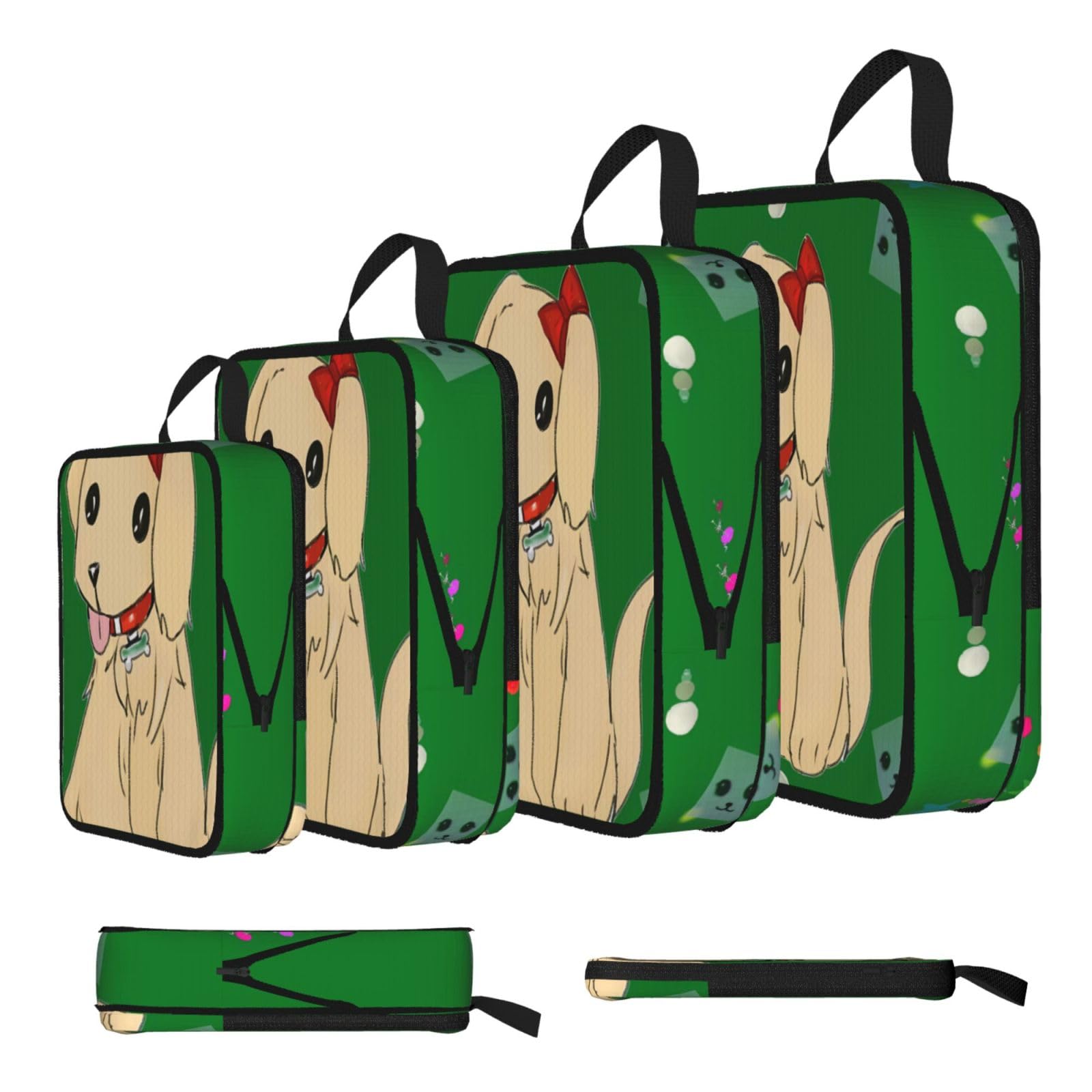 Sxzvvbn Black Cartoon Dog On Grass Compression Packing Cubes 4 Piece Set