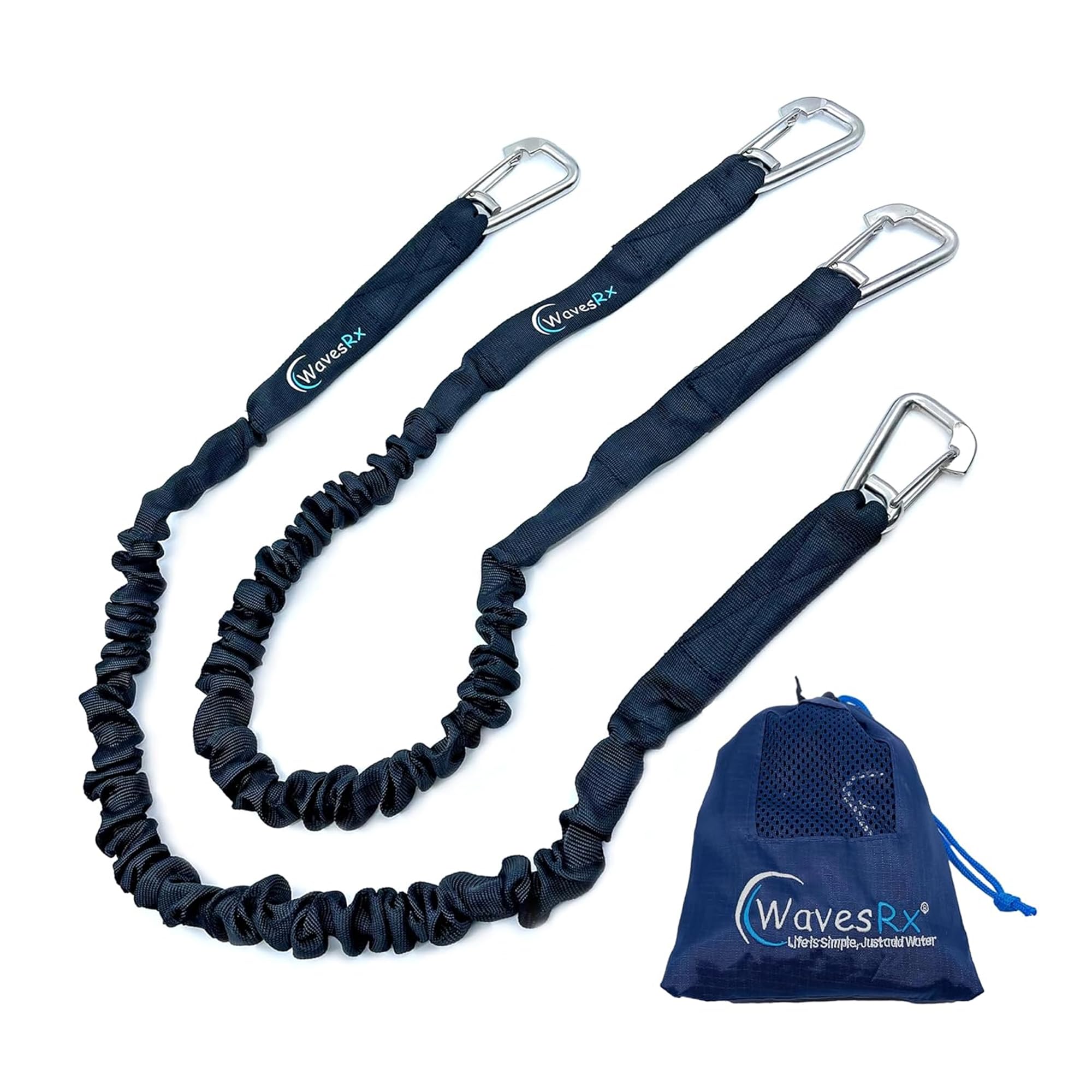 WavesRx DockingPal - Premium Bungee Dock Line 3 ft (2PK) | Elastic Docking Rope with Stainless Steel Carabiners Stretches from 3' to 4' | Absorbs Shocks & Tugs Preventing Damage to Your Jet Ski & PWC