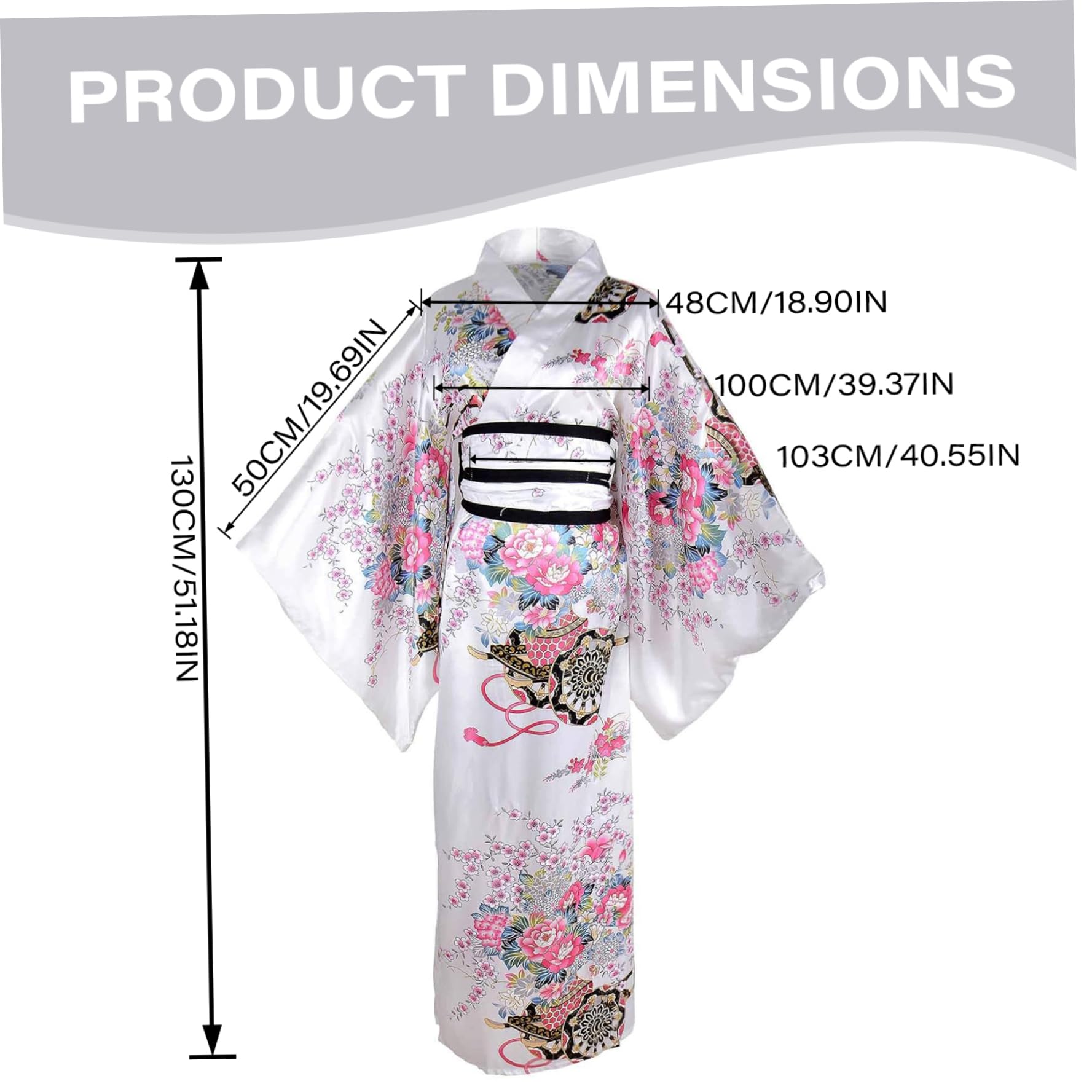 Yukata para Mujer, Kimono japonés con Estampado Floral, Sedoso, cómodo y Agradable para la Piel, con cinturón, Estilo Tradicional de Kioto, Ideal para Fiestas, Cosplay y Accesorios (Blanco).