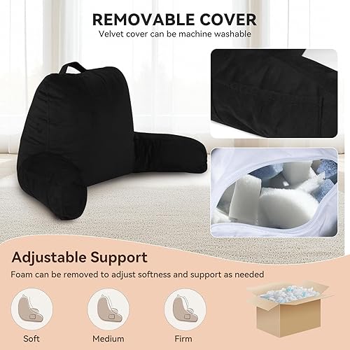 Miniatura 4 de Almohada de lectura para cama con espuma viscoelástica ajustable, respaldo grande para adultos con brazos, almohada de espalda para sentarse en la