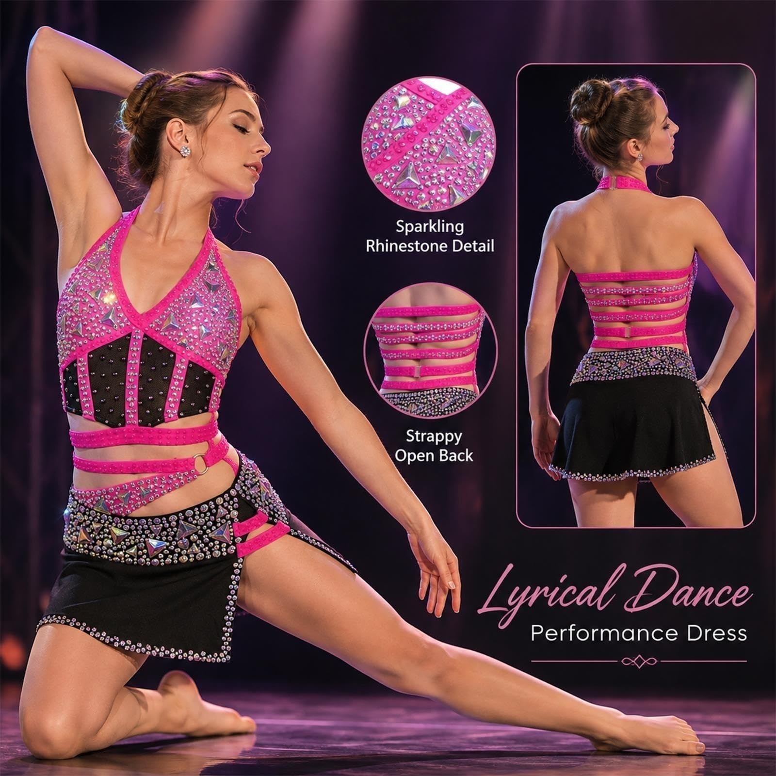 Nowoczesny kostium lyrical dance dziewczęcy damski cyrkonie