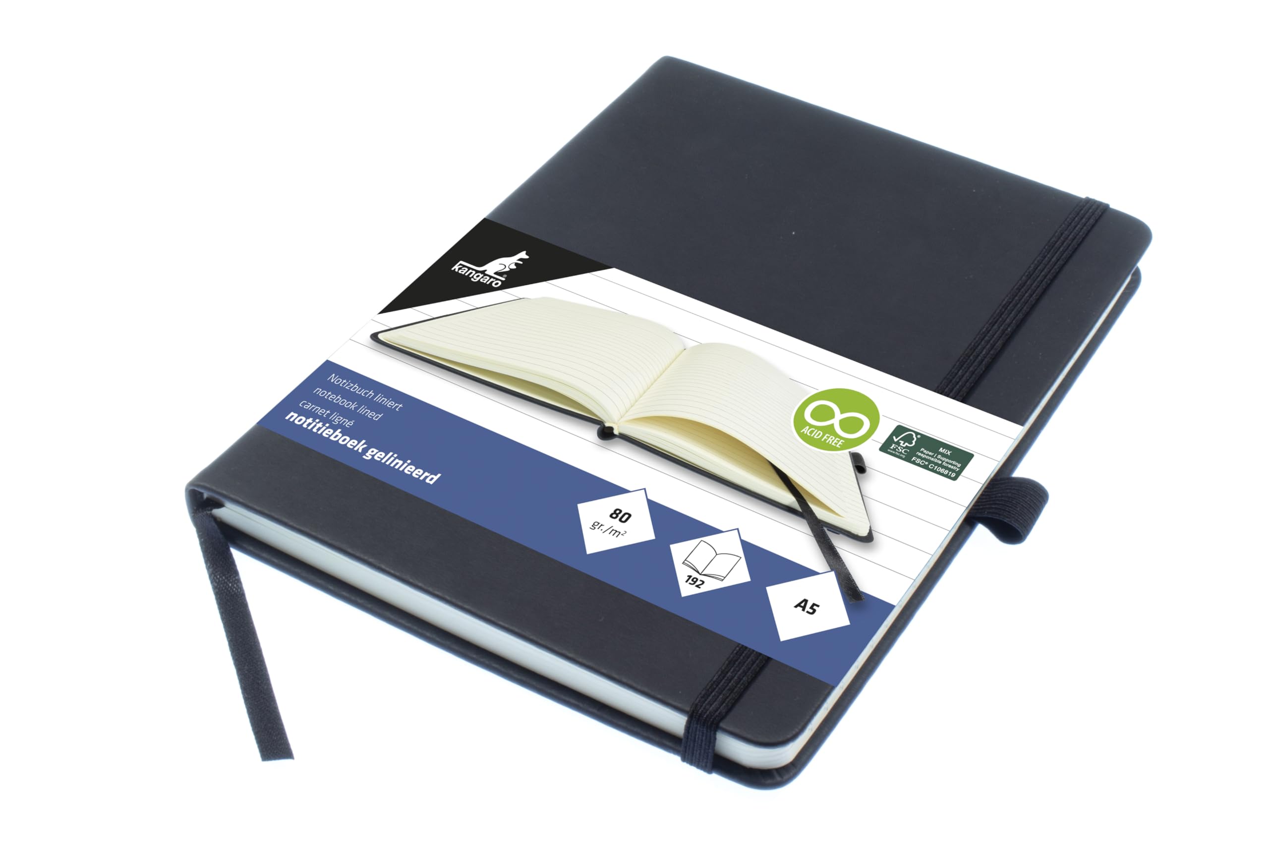 Kangaro Notebook A5 Black Lined PU HC 96 Sheets 80 g