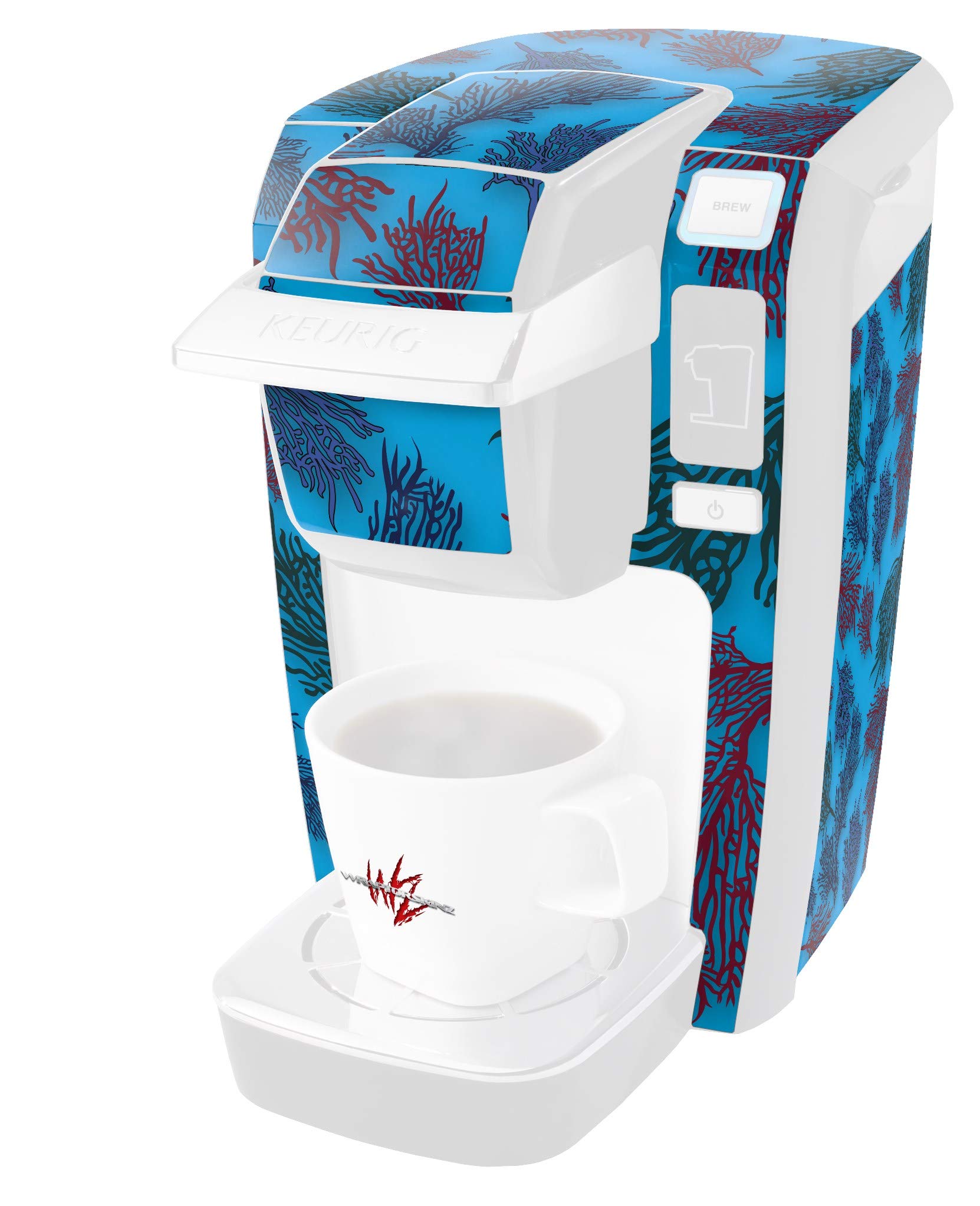 Decal Style Vinyl Skin compatible with Keurig K10 K15 Mini Plus Coffee Makers Floating Coral Blue Medium COFFEE