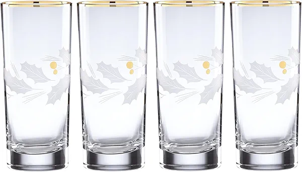 Lenox 886859 Holiday Gold 4-Piece Highball Glass Set, Christmas Dinnerware, Hosting
