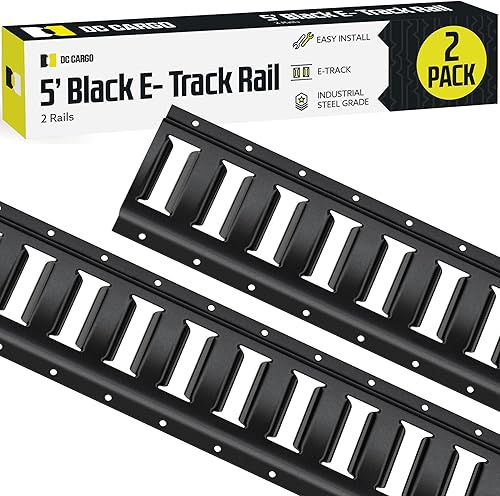 Miniatura 9 de Kit de 2 rieles de amarre E-Track de 5 pies, recubrimiento en polvo negro, para garaje, camioneta, remolque, amarre de motocicleta y cuatrimoto,