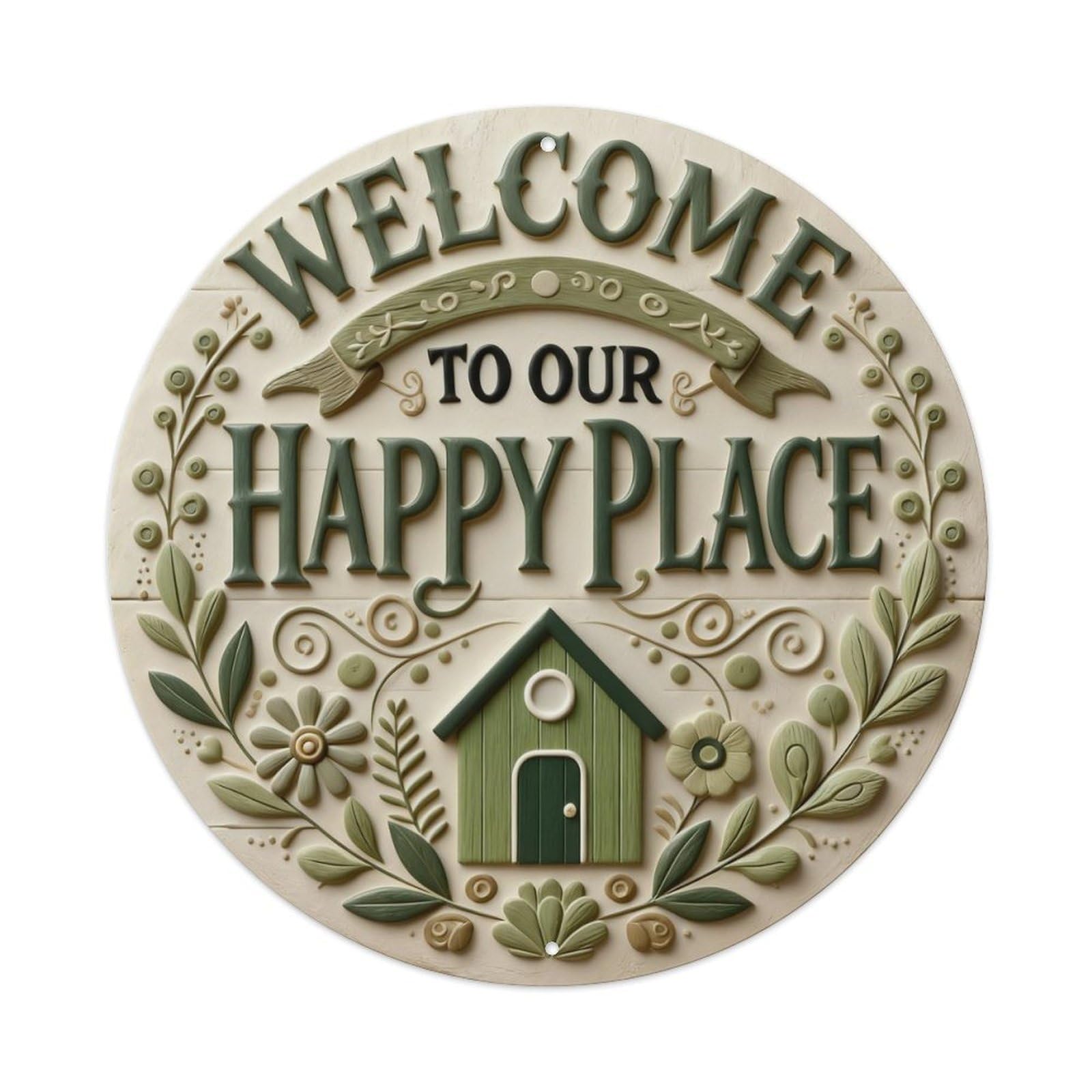 Zlatcbu Vintage Welcome To Our Happy Place Sign Metal Tin Sign Retro Wall Art Poster, Decor For Home Living Room Bar Cafe Garage, 8X8 Inch