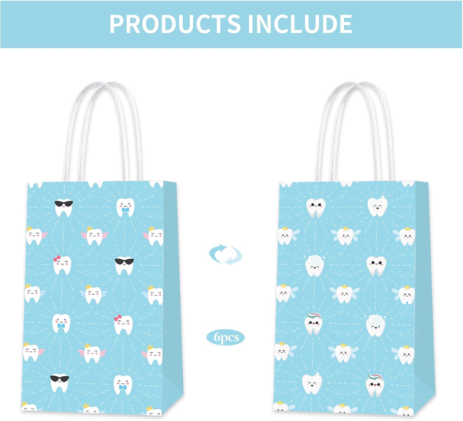 12 PCS Tooth Party Bags with Handles, Tooth Party Decorations Tooth Gift Bag Goodie Bag Treat Bag image 2