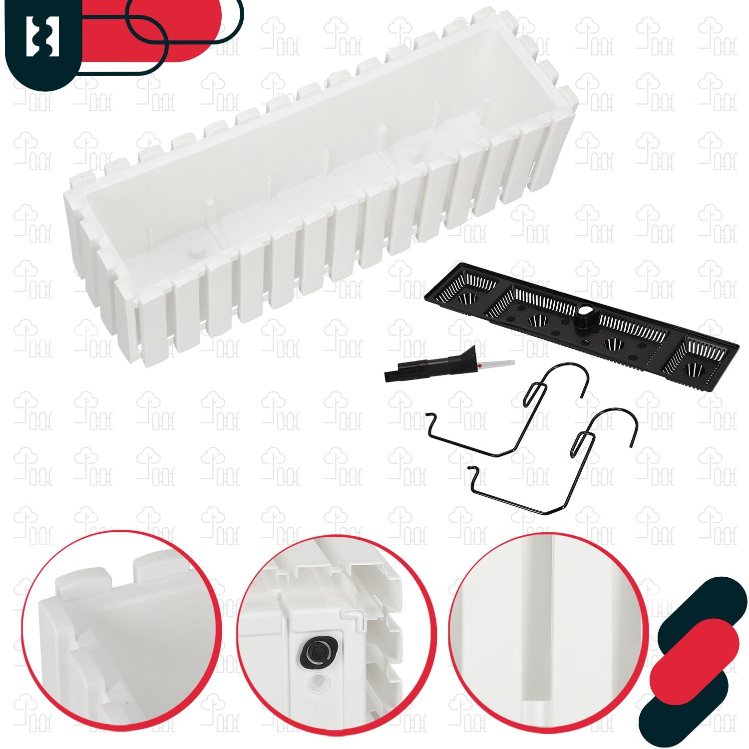 KOTARBAU® 6 uds Maceta - Jardinera Exterior - Macetero Autorriego - Macetas Plástico - 58 x 18 x 16 cm - Blanco - Maceta Colgante - Jardinera Balcon - Macetas para Colgar