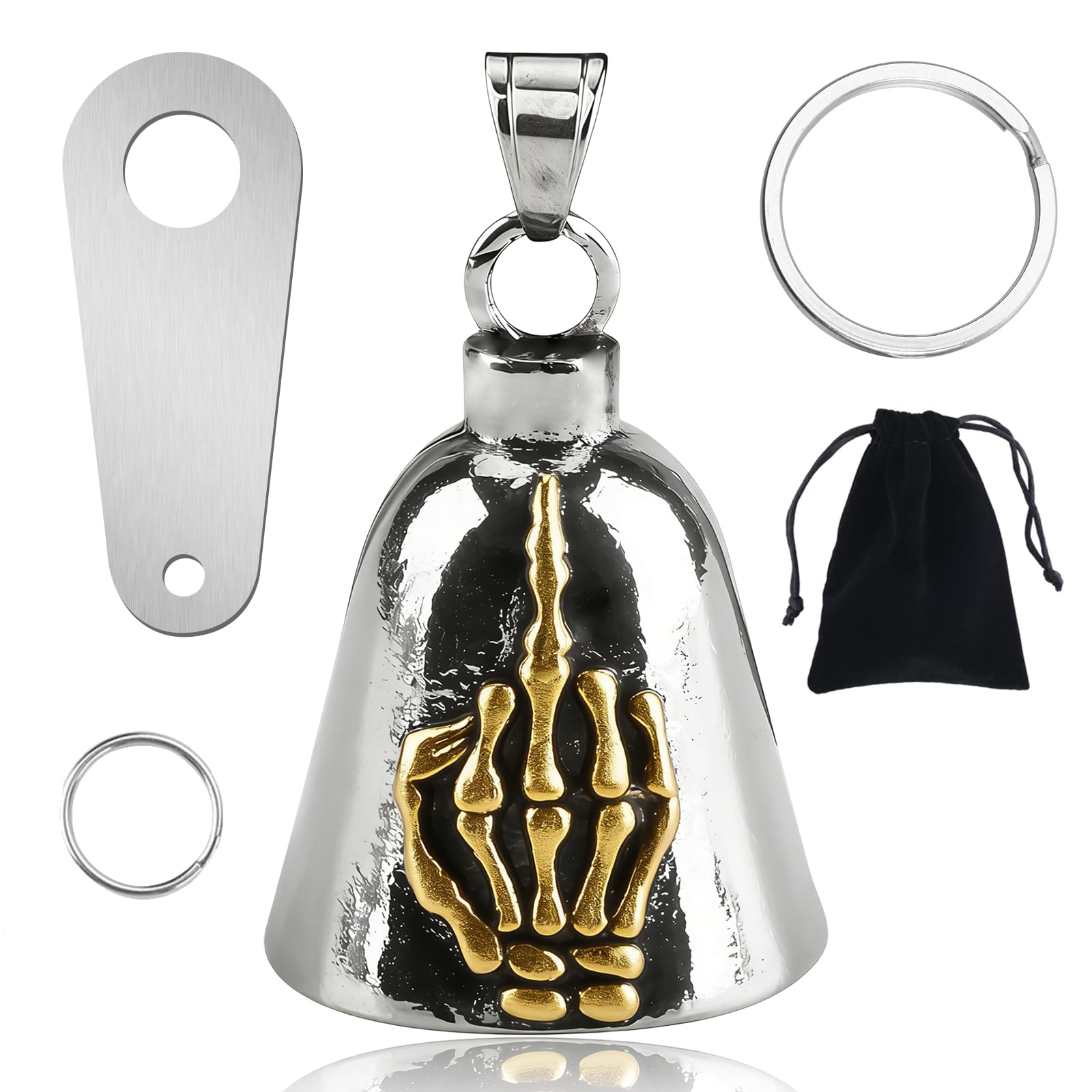 Vagcars Unisex Gold Guardian Bell For Motorbikes, Motorcycle Bell For Good Luck, Bike Bell With Keychain Ring, Mounting Plate & Velvet Pouch - A Ride Safe Lucky Gift For Riders (Gold)