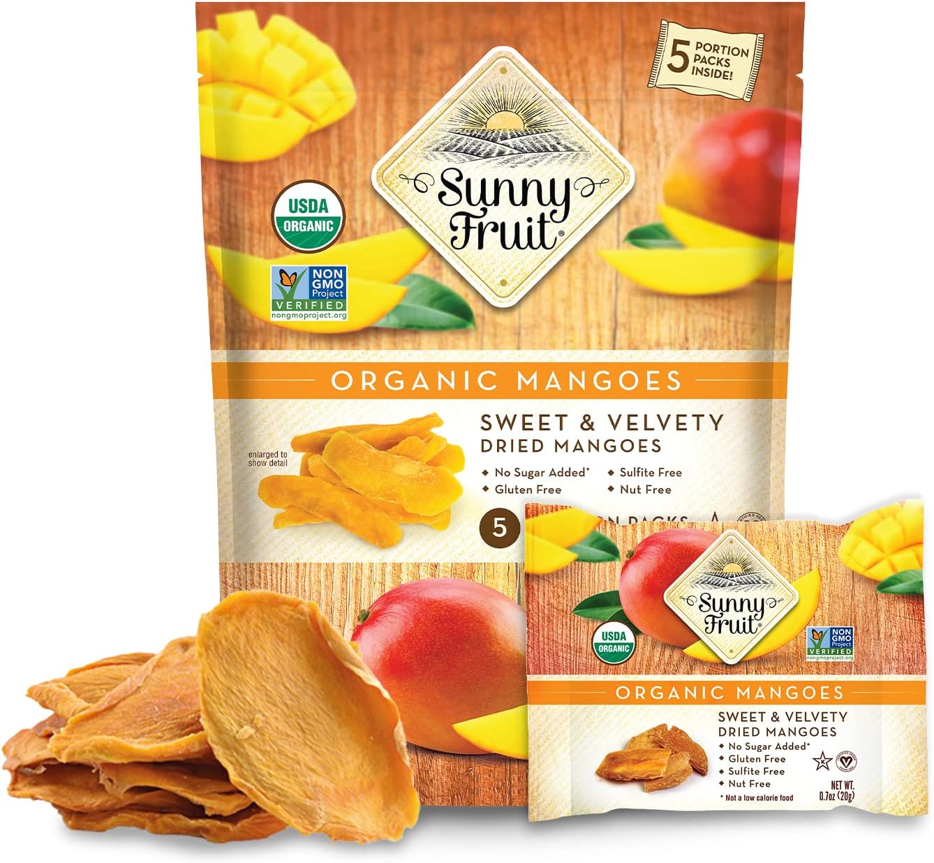 Sunny Fruit Organic Dried Mango 20g Pack of 5 - Healthy Snacks Dried Fruit