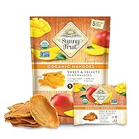 Vista 3 de Mango seco orgánico Sunny Fruit (30) paquetes de porciones de 0.7 onzas por bolsa Purely Mangos Sin azúcares, azufres ni conservantes añadidos