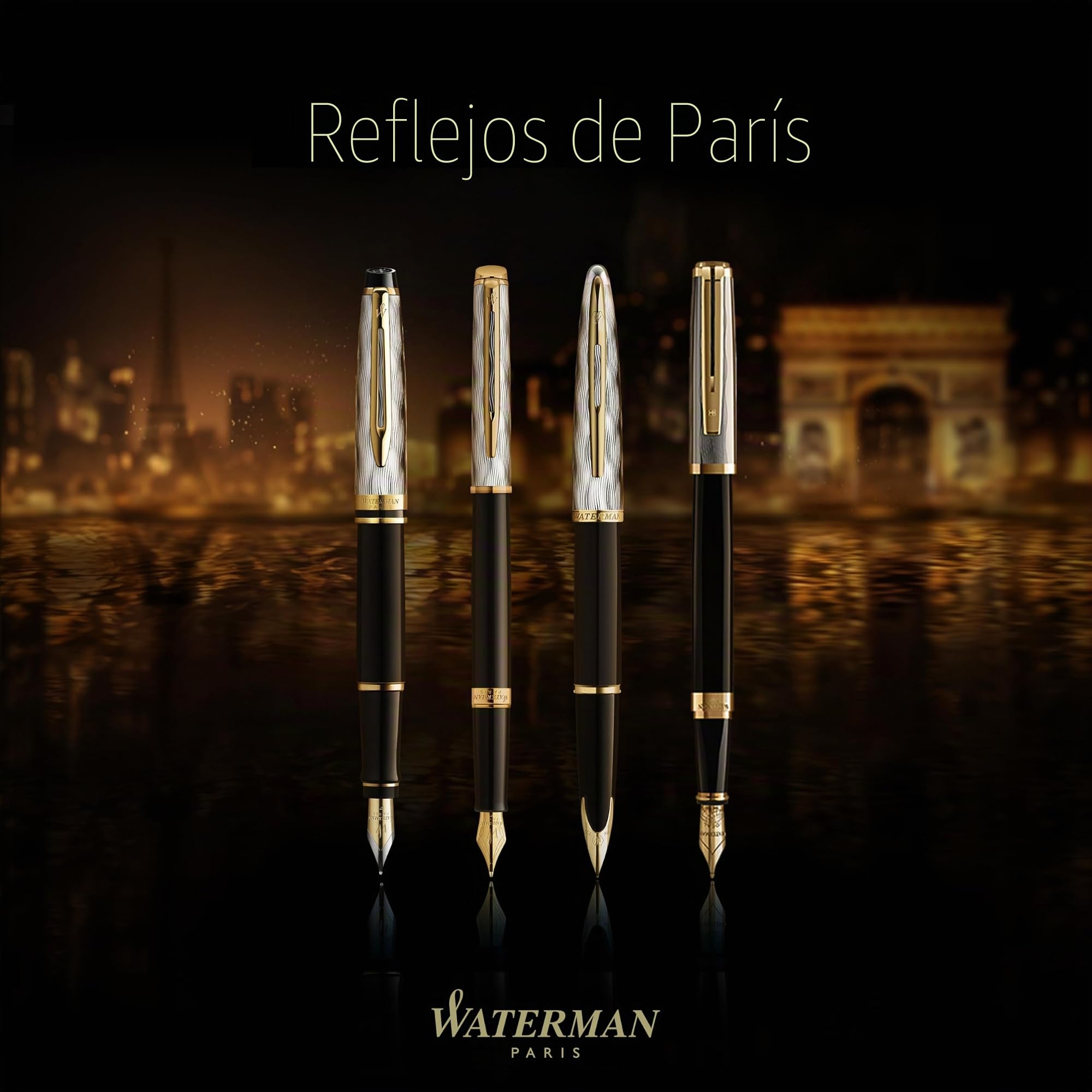 Bolígrafo Waterman Experten metal y lacado negro con adorno doradocapuchón cinceladopunta mediana