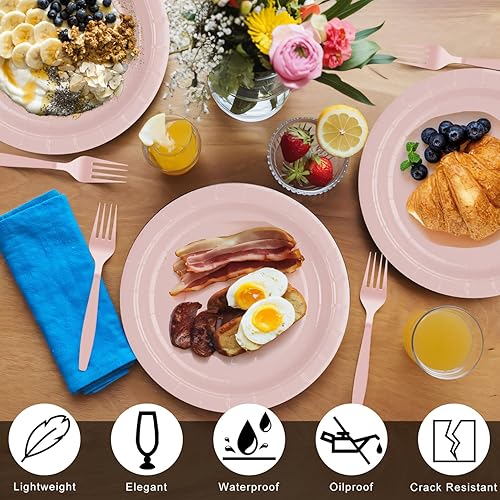 Miniatura 4 de Platos y tenedores de papel de cumpleaños, 50 platos de postre de papel de 7 pulgadas y 50 tenedores de plástico de 6.3 pulgadas, platos de papel