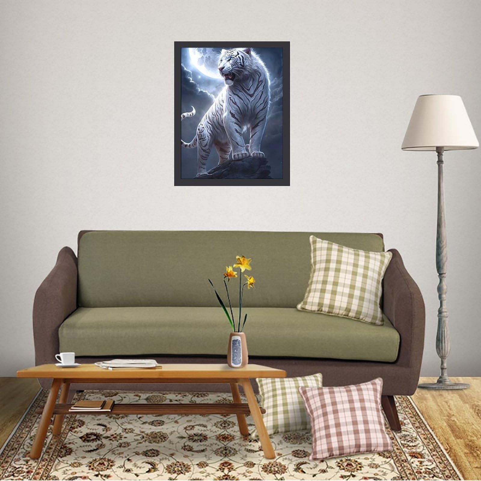 Amazon.co.jp: 岩の上に立つホワイトタイガー 絵画 絵 百獣の王 アート