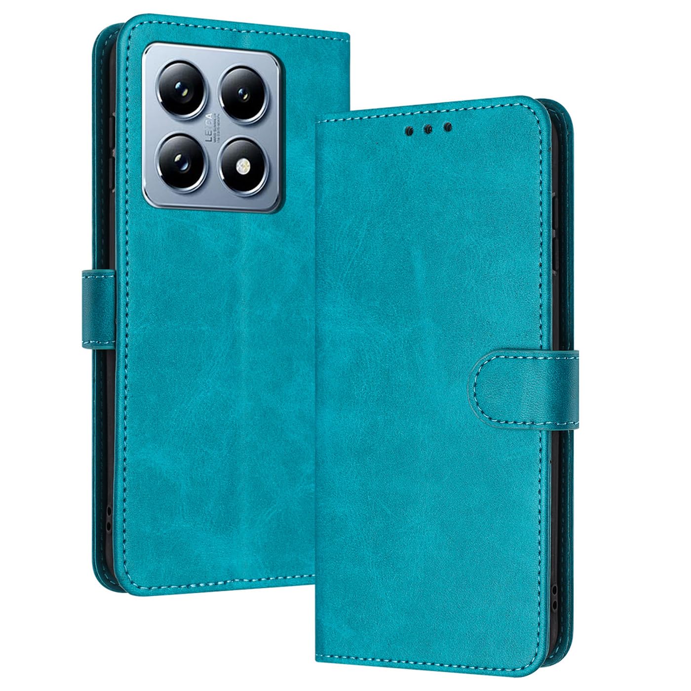 WBWONE Leather Folio Cover per Xiaomi 14T Pro 5G, Custodia in Pelle PU Magnetica Libro Flip Portafoglio con [Funzione Stand]. Nero