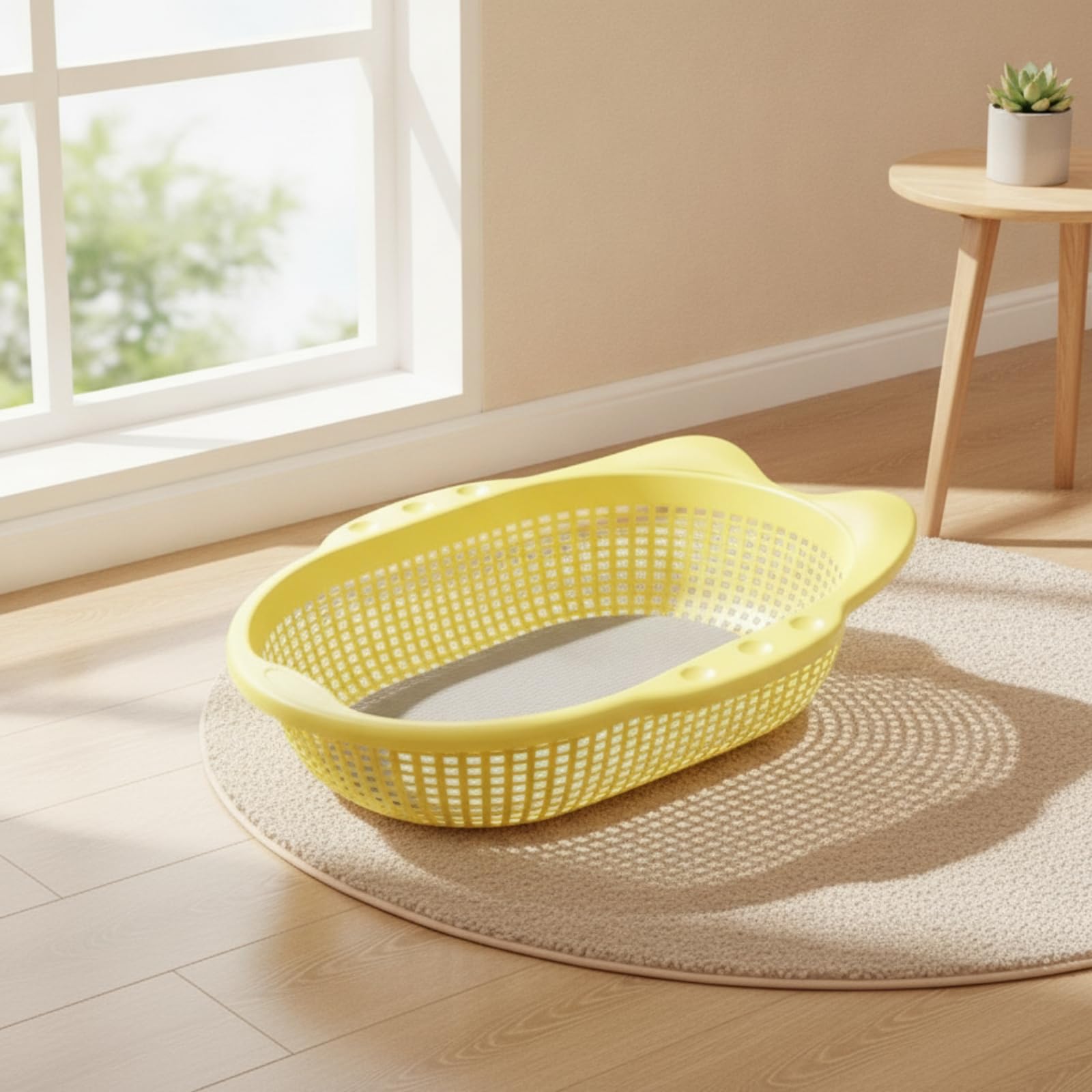 Lit pour Chats Panier Animal Panier Niche Coussin Lavable Panier Aéré en PP Confort pour Été Ventilation Latérale Entretien Pratique Adapté aux Chats, Jaune