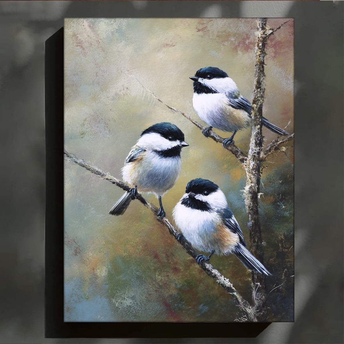LZJAGXX Chickadee Birds Watercolor Art Canvas Print - Rustic Farmhouse Wall Decor Bird Painting Artwork for Home Room Office(70x100cm/Frameless)