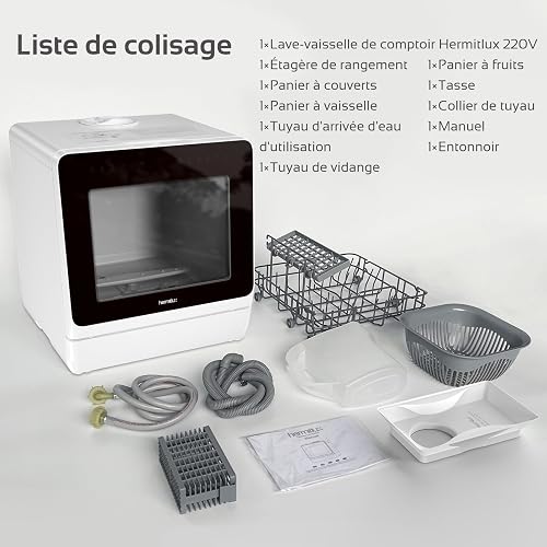 Hermitlux Table Top Dishwasher 7+3 Programmes, Mini Countertop Dishwasher with 5 Place Settings, Delayed Star Function & Child Lock - 9