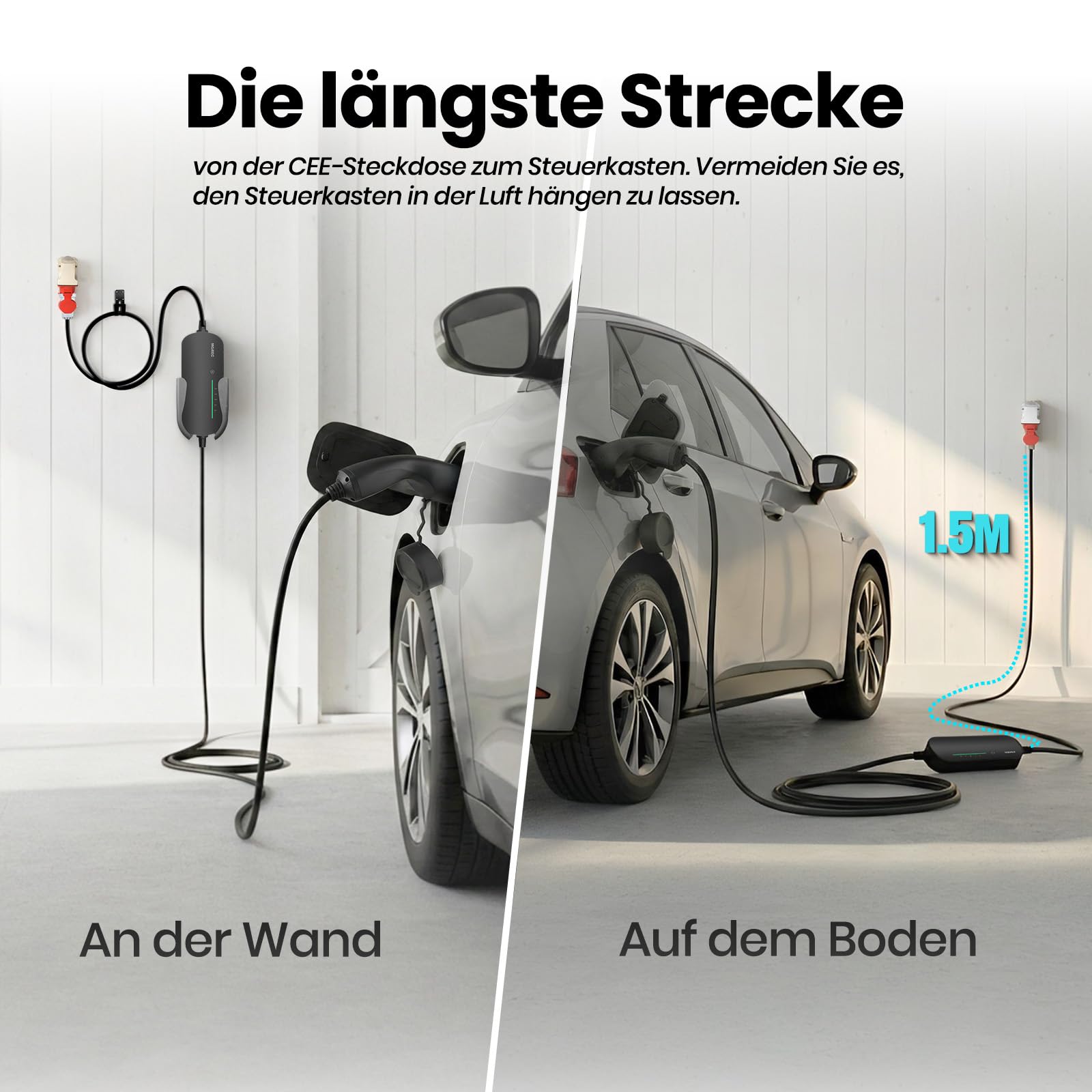 Morec Mobile Wallbox 11KW Ladekabel Typ 2 6-16A 380V, EV-Ladegerät und Mobile Ladestation mit dreiphasigem CEE-Stecker, 6M Portable EVSE für Elektrofahrzeuge mit Tragetasche