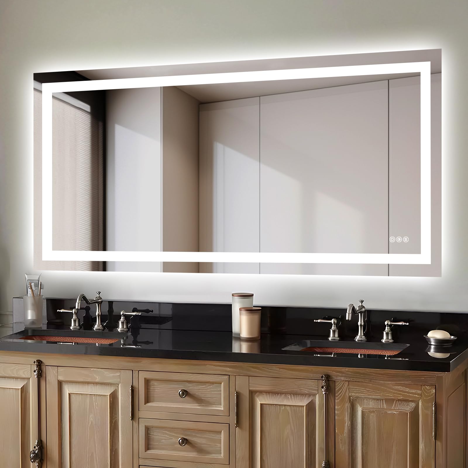 Hivone 72"X32" LED Bathroom Mirror with Lights, Anti-Fog, Dimmable, Backlit + Front Lit, Smart Bathroom Vanity Mirror, Memory Function, Shatterproof, Tempered Glass (Horizontal/Vertical)