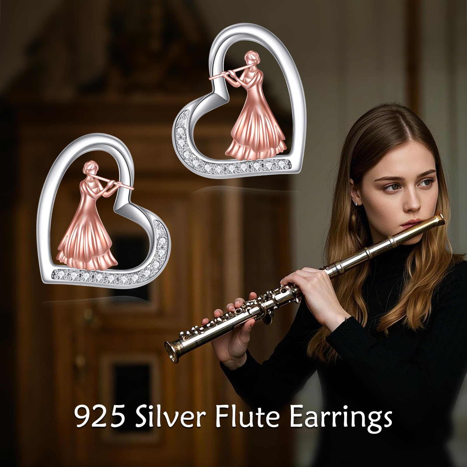 YFN Orecchini a flauto in argento sterling con strumenti musicali, gioielli regalo per donne amanti del flauto