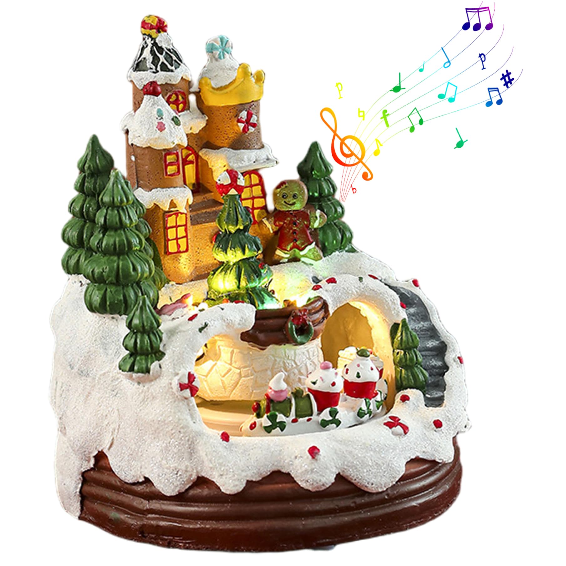 CAKEEYUM Musical Christmas Village House Resin Electric Christmas Village Figurines Spinning with LED Light for Home Party USB/Battery(No Battery)