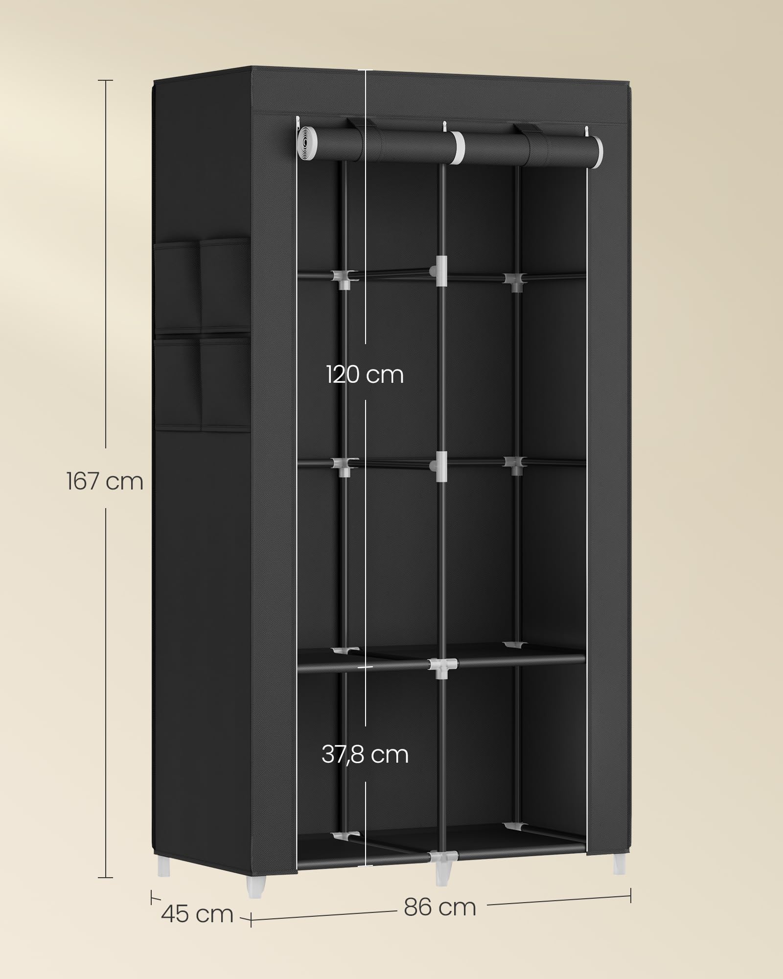 Armadi Portatili Armadio Portatile Camera da Letto Guardaroba con Rivestimento in Tessuto Non Tessuto, 2 Ripiani Organizzatori, 2 Aste per Appendere i Vestiti, Facile da Montare(J