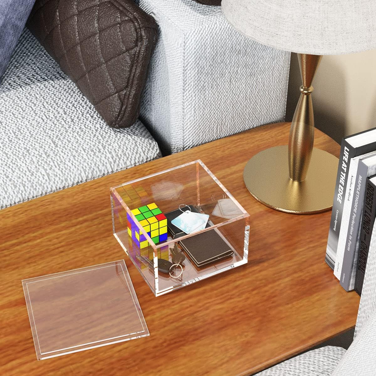 NIUBEE Acrylic Storage Box with Lids, 5.3‘’ Clear Mult-Purpose Box Square Stackable for Office, Home, Mini Cube Containers for Jewelry, Staples, Mini Toys