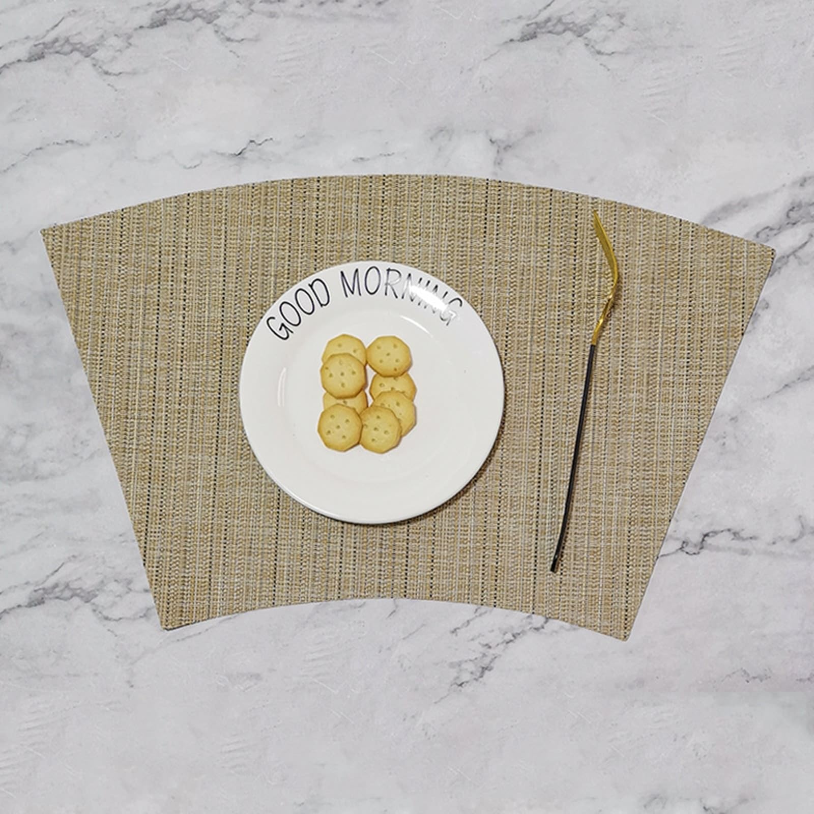 Tovaglietta beige giallo con motivo a 6 pezzi, 70% vinile, 30% poliestere, tessuto a strisce, quadrate, lavabile, ragazzo per tavolo da pranzo, 29 x 43 cm