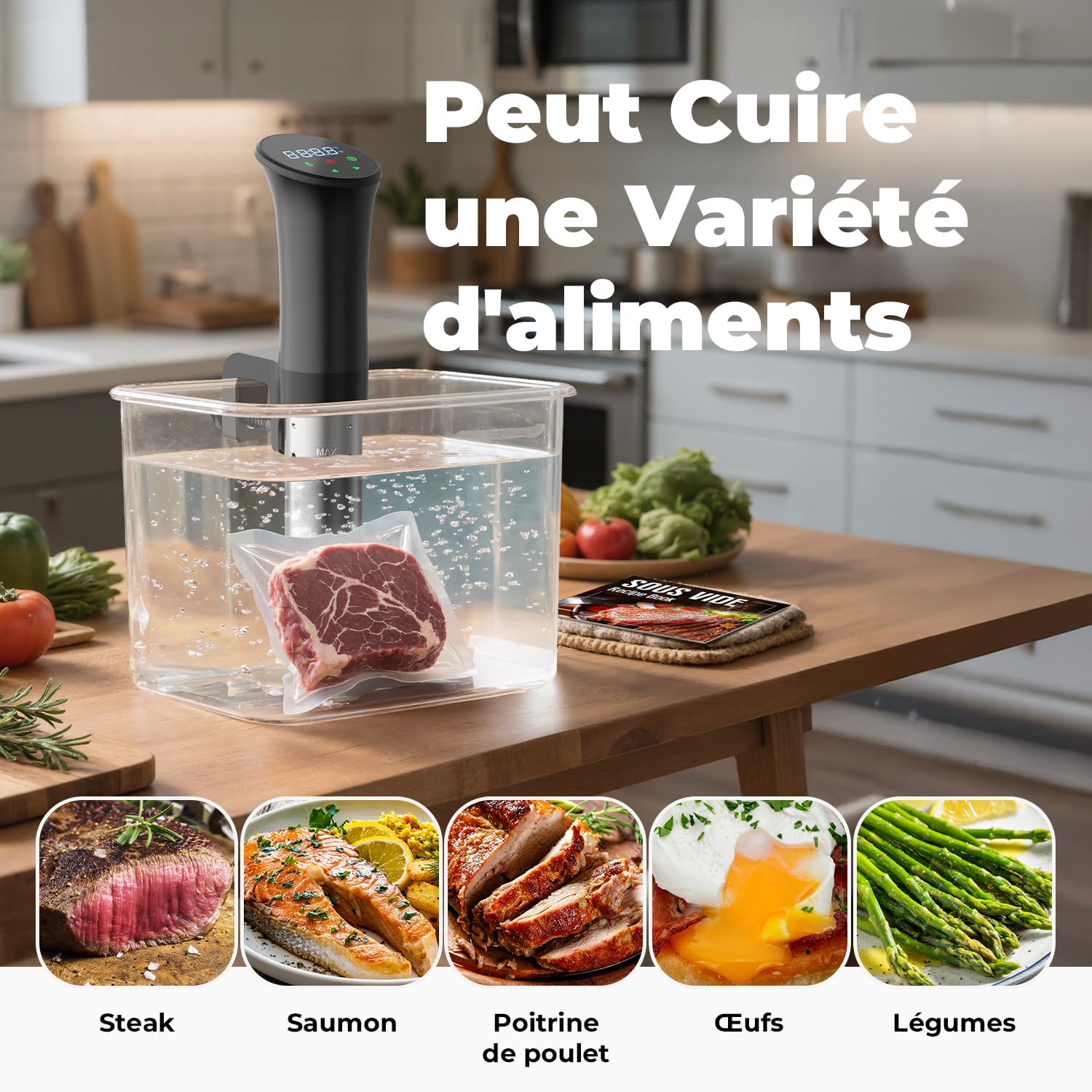 OUSFOT Thermoplongeur Sous Vide, Cuisson Sous Vide de Contrôle Contrôle précis de la température à 0,1 °C, 3D Circulation D'eau D'Immersion de Cuisinière