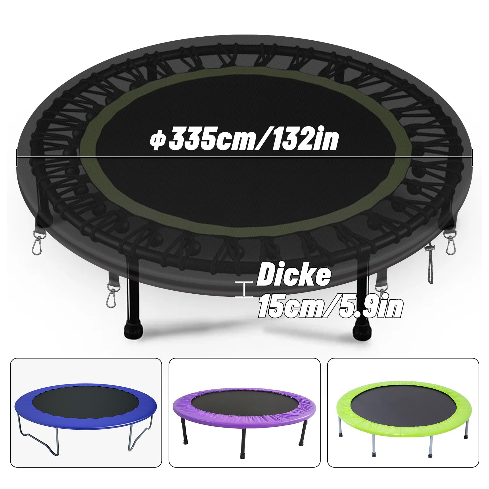 Funda Protectora para Cama Elástica Ø305cm, 600D 100% Impermeable Protección para Trampolín 305cm, con 8 Hebillas Elásticas, Resistente a Los Rayos UV Exteriores Cubierta para Cama Elastica