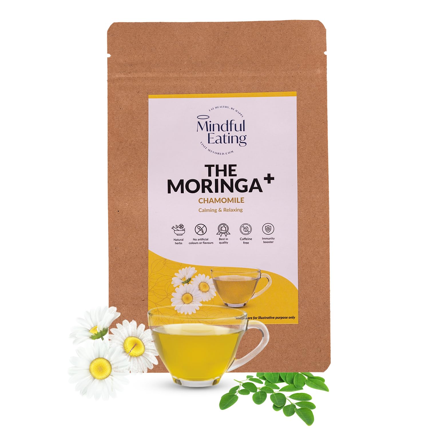 Pure Moringa Leaves Tea Blended with Chamomile Flowers - Herbal Tea, Natural Ingredients, Dried Drumstick Tree Leaves, Immunity Booster, Caffeine-free, 70g