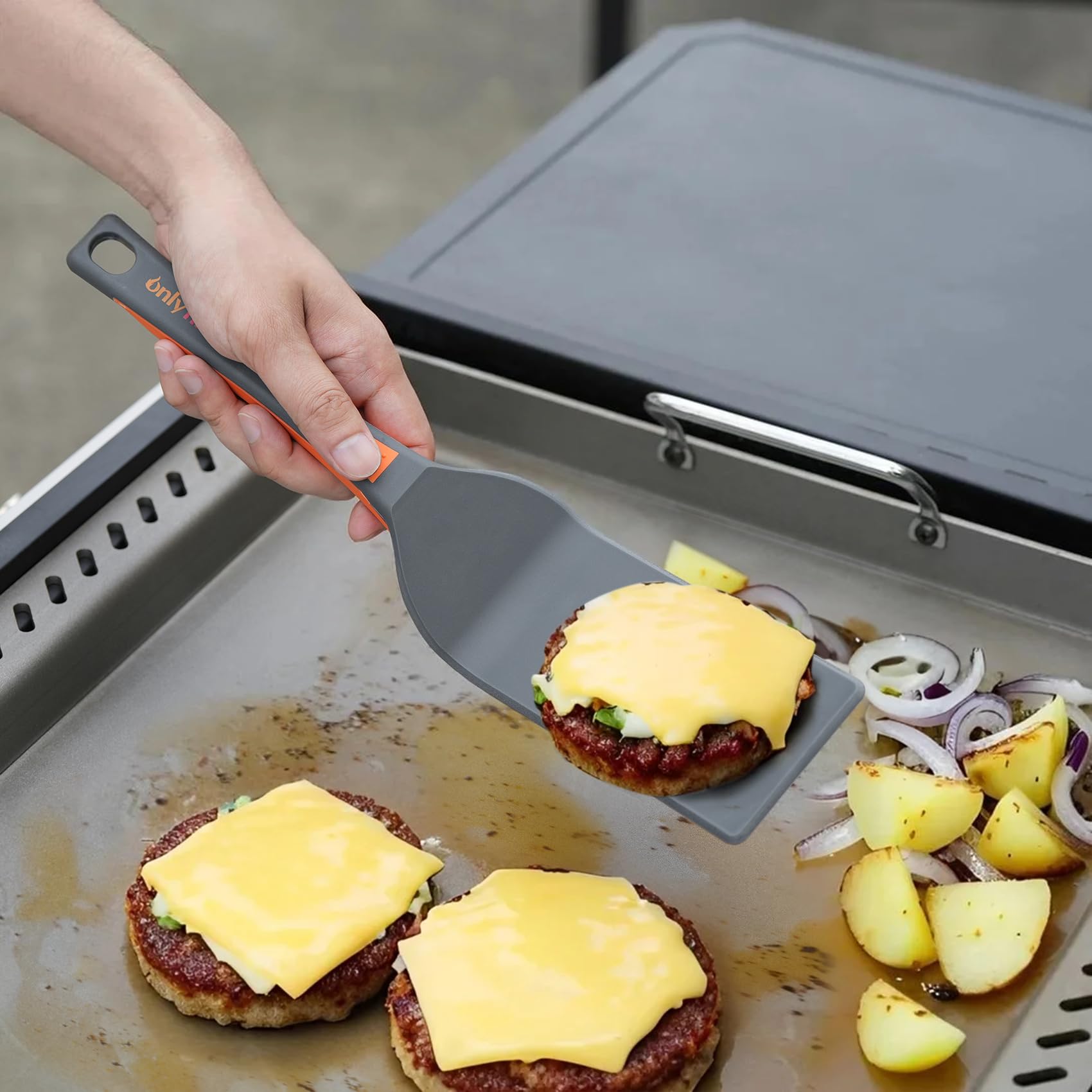 Onlyfire Kit Accessori per Griglia Barbecue in Nylon, 2 Spatole per Piastra, Pala per Piastre e Pinza da Cucina, Utensili per Barbecue e Cottura All'aperto, Lavabile in Lavastoviglie