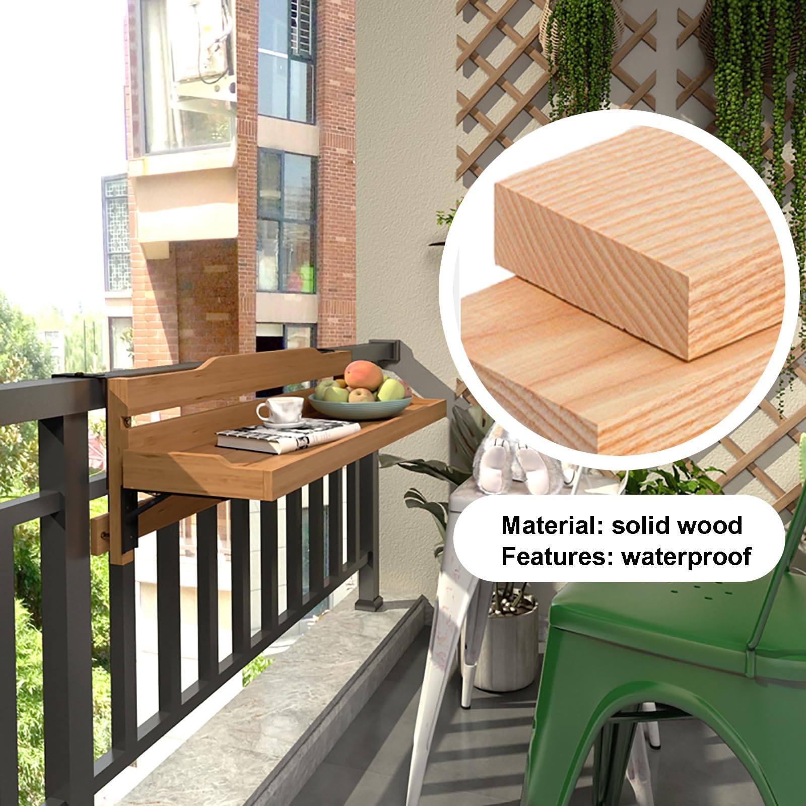 Tavolo da ringhiera, Tavolo Pieghevole da Balcone con ringhiera di Protezione, salvaspazio per Patio, terrazza, Veranda, Giardino (120 cm/47 Pollici)