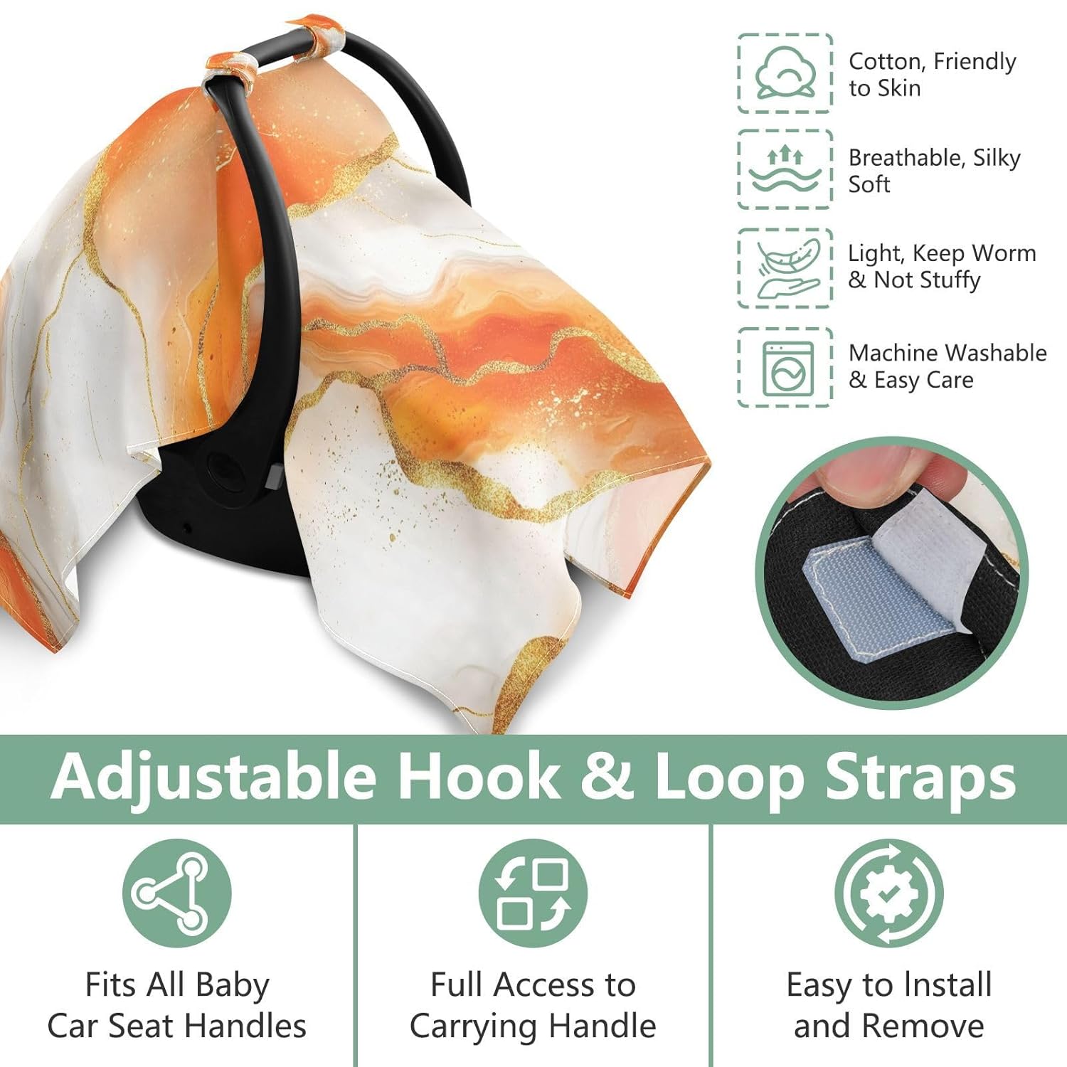 Baby Stroller Sun Shade UV Protection Bug Net Cover,Protects from Snow Marble Orange White