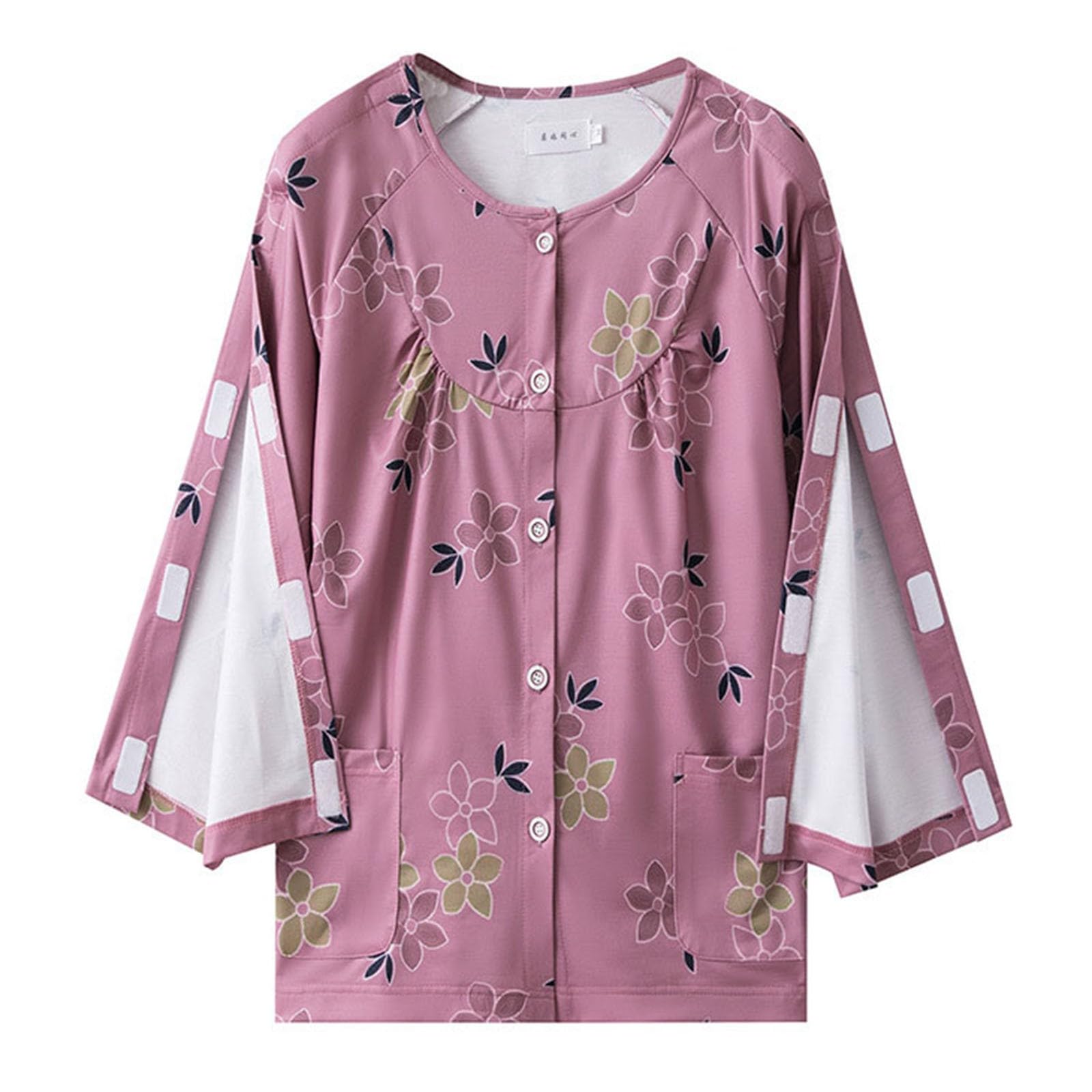 Pyjama long pour femme avec boutons - Ensemble de pyjama 2 pièces pour femme, rose, L