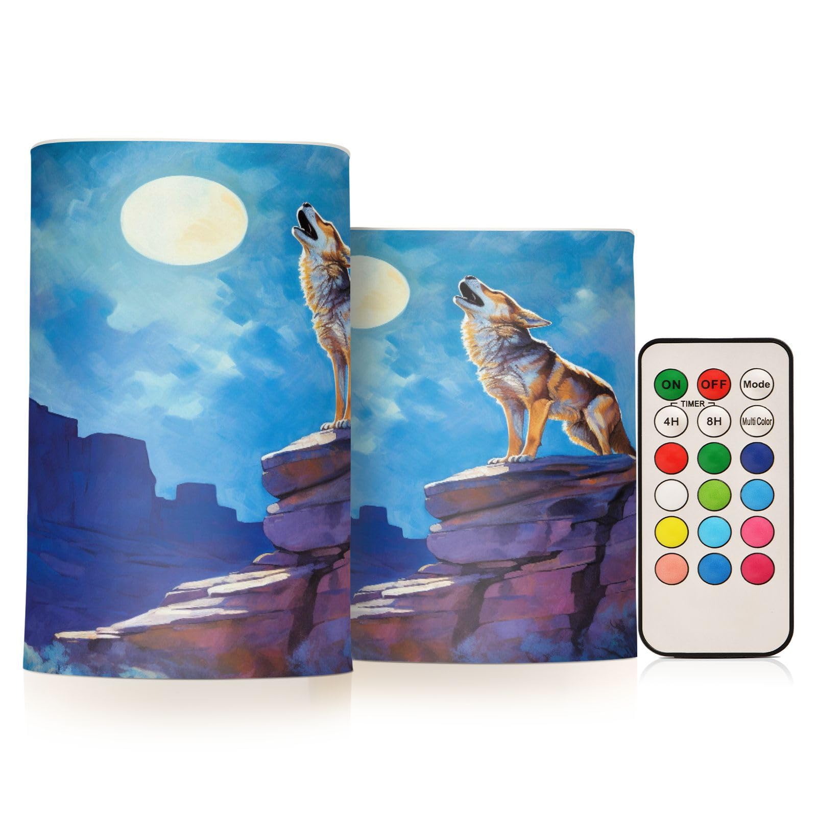 ALAZA Wolf (28) Flickering Flameless Candles Battery Operated with Remote Timer,Tea Light Candles LED Pillar Votive Candles Set of 2 for Outdoor Indoor Decorations