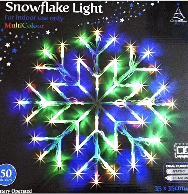 AJ New Christmas 50 LED Snowflake Light Multi Coloured Flashing Silhouette Home Window Xmas Festive Decoration Flashing Lights - New Year Light Up Party