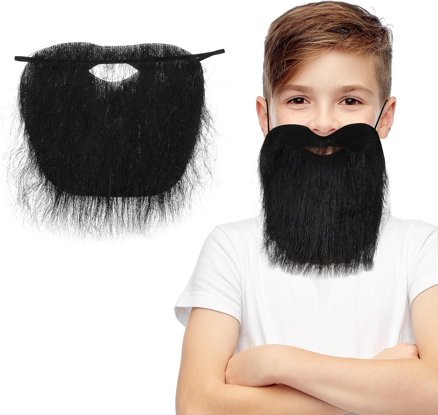 Men Fake Beard with Elastic Band, Black Gray Costume Beard, Realistic Old Man Woman Costume Beards for Adult