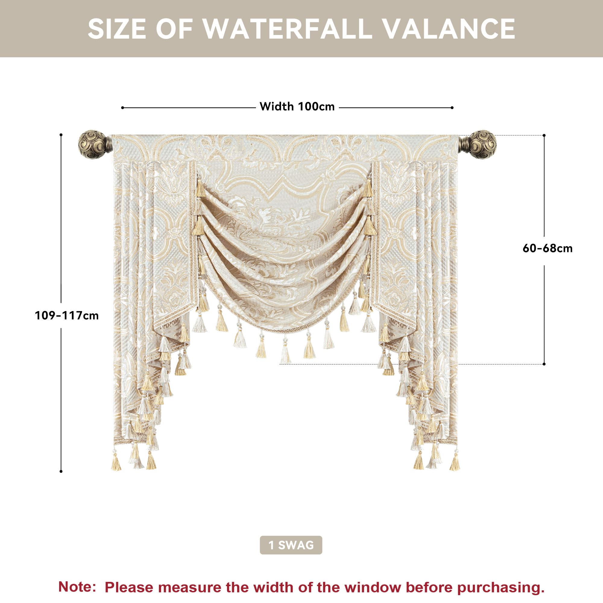 TOPLUXE Swag Valance for Windows Damask Waterfall Valance with Tassels - Image 2