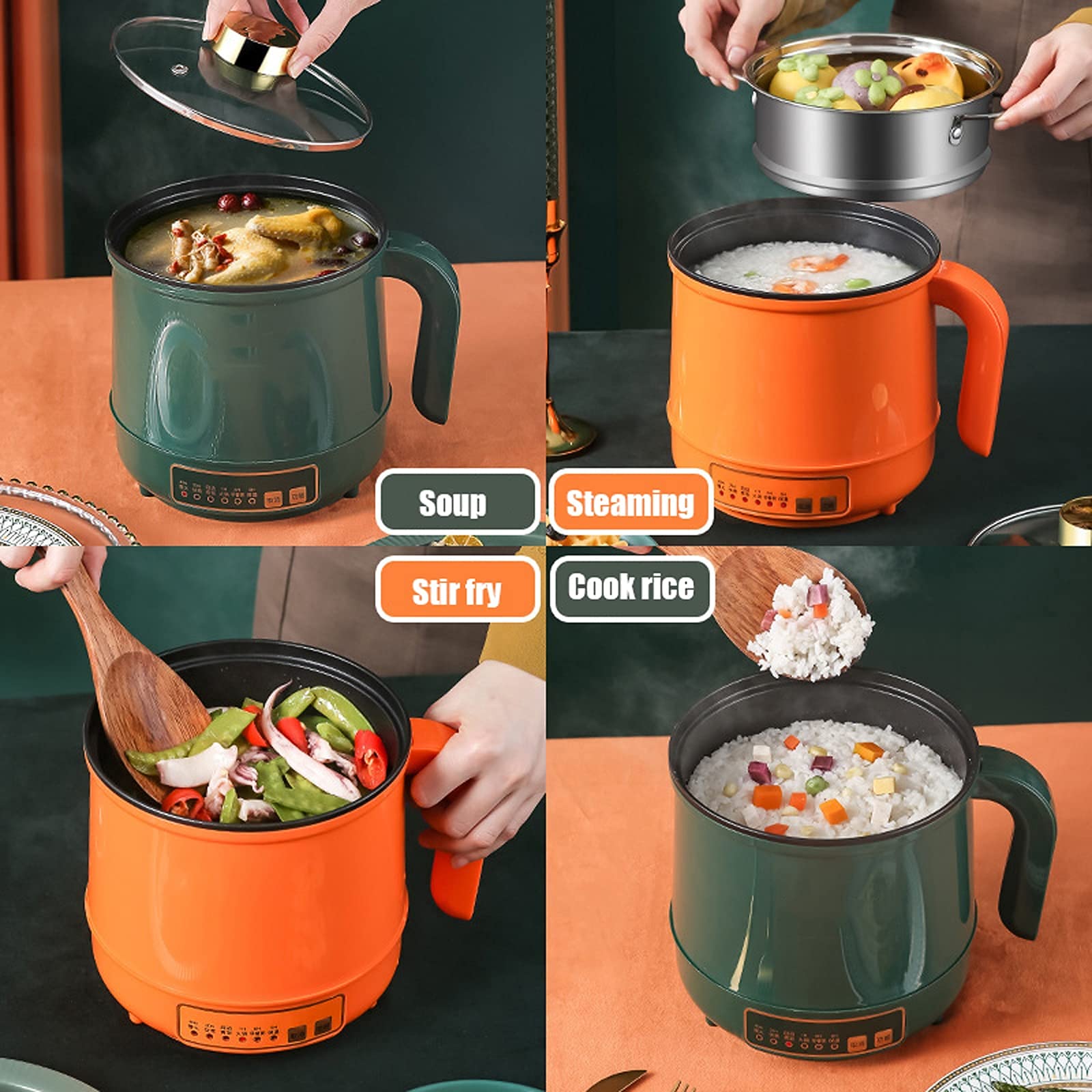 Pentola Elettrica Multiuso 2 Marce - Antiaderente, 300W/600W, Con Vaporiera, Per Zuppe, Fritture E Ramen - Foto 8